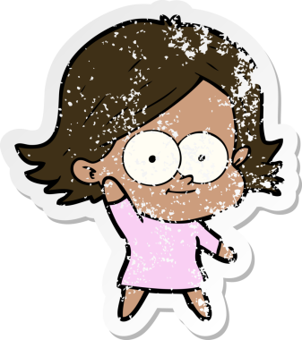 Bir insan tarafından çizilmiş mutlu bir çizgi film kızının sıkıntılı çıkartması.