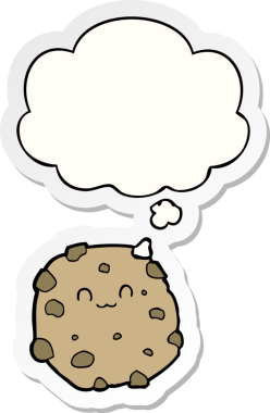 Düşünce baloncuklu çizgi film bisküvisi insan tarafından çizilmiş bir çıkartma.