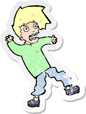 Bir insanın çizdiği korku dolu bir karikatürün gerilimli çıkartması.