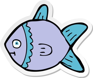 Bir insan tarafından çizilmiş karikatür balığının çıkartması.