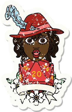 Retro Dövme Tarzı İnsan Ozan Karakteri Bir insan tarafından çizilmiş doğal 20 zar ile