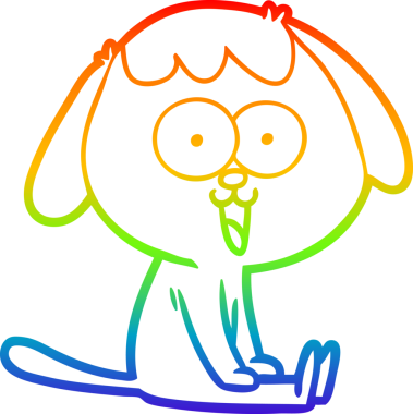 Gökkuşağı gradyan çizimi. Bir insan tarafından çizilmiş şirin bir köpek çizimi.