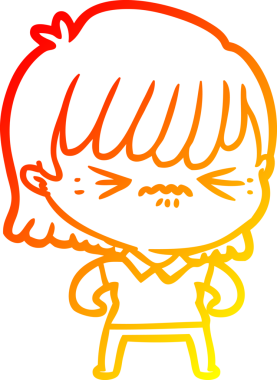 Bir insan tarafından çizilmiş kızgın bir çizgi film kızı çizimi.