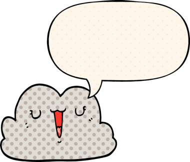 Bir insan tarafından çizilmiş çizgi roman tarzında konuşma baloncuğu olan şirin bir çizgi film bulutu.