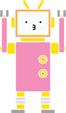 Bir insan tarafından çizilmiş düz renkli bir robot karikatürü