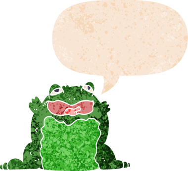 grunge içinde konuşma balonu olan çizgi film karakurbağası bir insan tarafından çizilmiş tedirgin geçmiş dokuma tarzı