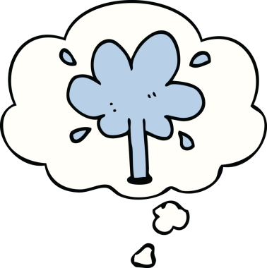 Bir insan tarafından çizilmiş düşünce baloncuklu karikatür suyu fışkırtır.