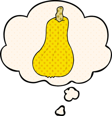 Bir insan tarafından çizilmiş, düşünce baloncuklu çizgi film kabağı.