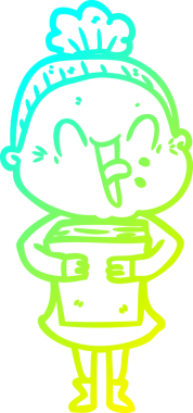 Bir insan tarafından çizilmiş, mutlu, yaşlı bir kadının çizimi.