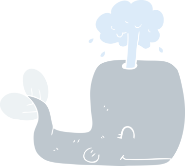 Bir insan tarafından çizilmiş su püskürten balinanın düz renk çizimi