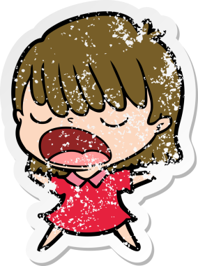 Bir insan tarafından yüksek sesle çizilmiş karikatür kadının sıkıntılı çıkartması.