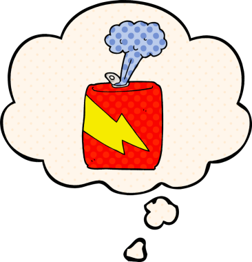 Çizgi roman tarzında bir insan tarafından çizilmiş düşünce baloncuklu bir soda kutusu.