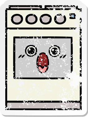 Bir insan tarafından çizilmiş şirin bir mutfak fırınının sıkıntılı çıkartması.