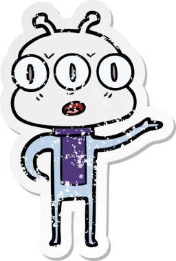 Bir insan tarafından çizilmiş kafası karışmış üç gözlü uzaylının sıkıntılı çıkartması.