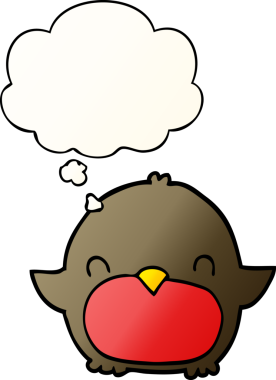 Düşünce baloncuğu olan karikatür pengueni bir insan tarafından çizilmiş.