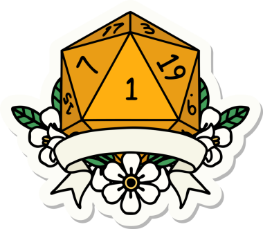 Bir insan tarafından çizilmiş doğal bir d20 zar etiketi.