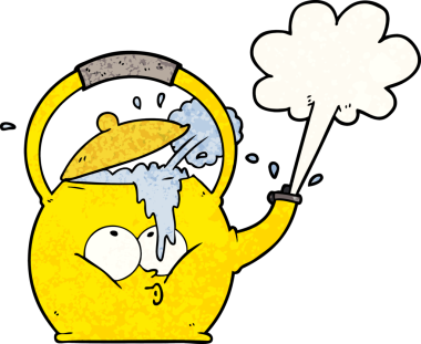 Bir insan tarafından çizilmiş kaynayan çaydanlık.