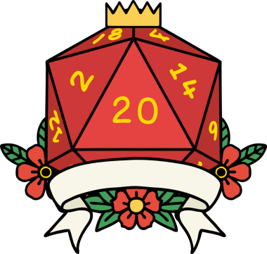 Retro Dövme Biçimi Doğal 20 kritik vuruş D20 zar bir insan tarafından çizildi