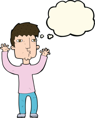 Bir insan tarafından çizilmiş düşünce baloncuğu olan endişeli bir adam.