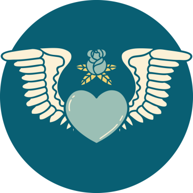 Bir insan tarafından çizilmiş kanatlı bir kalbin ikonik dövme görüntüsü