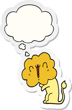 İnsan tarafından çizilmiş bir çıkartma olarak düşünce baloncuğu olan sevimli çizgi film aslanı.