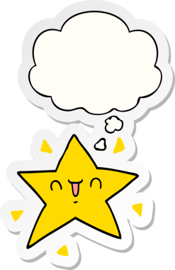 Düşünce baloncuklu çizgi film yıldızı insan tarafından çizilmiş bir çıkartma.