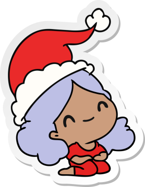 Bir insan tarafından çizilmiş Kawai kızının el çizimi Noel çıkartması.