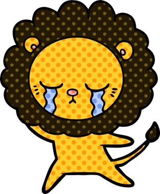 Bir insan tarafından çizilmiş ağlayan çizgi film aslanı.