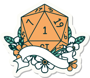 Bir insan tarafından çizilmiş doğal bir d20 zar etiketi.