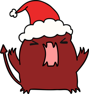 Bir insan tarafından çizilmiş Kawaii şeytanının el çizimi Noel karikatürü.