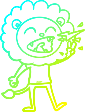 Bir insan tarafından çizilen kükreyen aslanın soğuk çizgi çizimi.