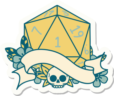 Bir insan tarafından çizilmiş doğal bir d20 zar etiketi.