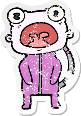 Bir insan tarafından çizilmiş garip uzaylı karikatürünün sıkıntılı çıkartması.