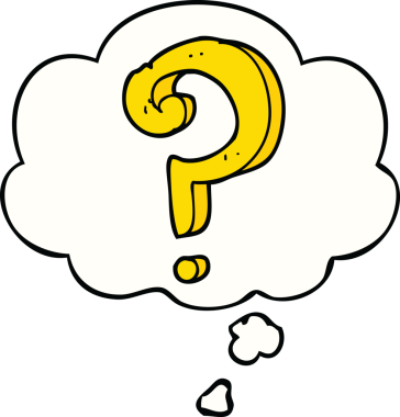 Bir insan tarafından çizilmiş düşünce baloncuklu soru işareti.