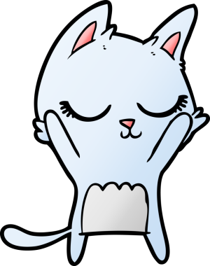 Bir insan tarafından çizilmiş sakin çizgi film kedisi.