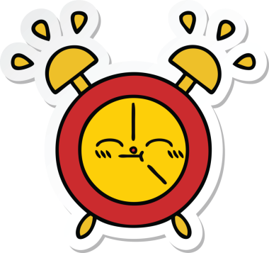 Bir insan tarafından çizilmiş şirin bir çizgi film çalar saatinin çıkartması.