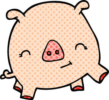 Bir insan tarafından çizilmiş mutlu domuz.