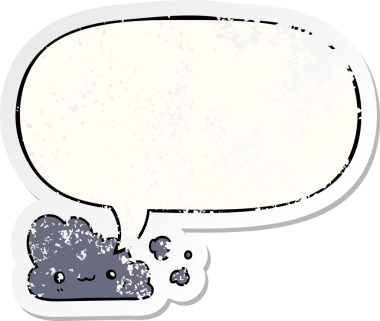 Konuşma baloncuğu olan sevimli çizgi film bulutu bir insan tarafından çizilmiş sıkıntılı eski bir çıkartma