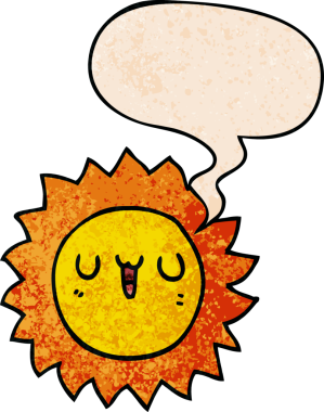 bir insan tarafından çizilmiş eski moda bir konuşma baloncuğu ile çizgi film güneşi