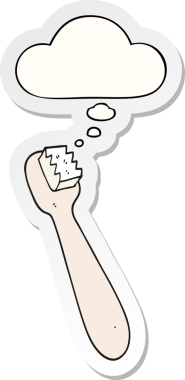 Düşünce baloncuklu diş fırçası insan tarafından çizilmiş bir çıkartma.