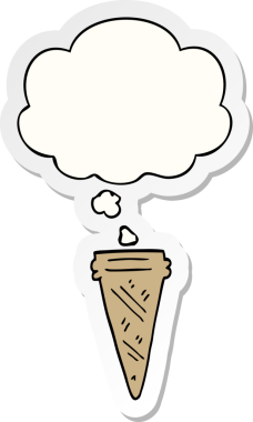 Düşünce baloncuklu dondurma külahı insan tarafından çizilmiş bir çıkartma.