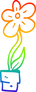 Gökkuşağı gradyan çizgi çizimi bir insan tarafından çizilmiş çiçek saksısı