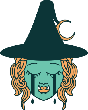 Retro Dövme Tarzı Bir insan tarafından çizilmiş yarı ork cadı yüzü ağlıyor