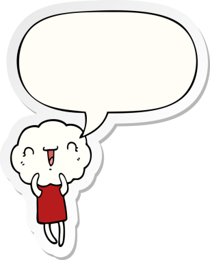 Bir insan tarafından çizilmiş baloncuk çıkartmalı şirin çizgi film başlıklı yaratık.