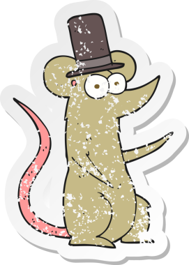 Bir insan tarafından çizilmiş silindir şapkalı çizgi film faresinin gerilimli çıkartması.