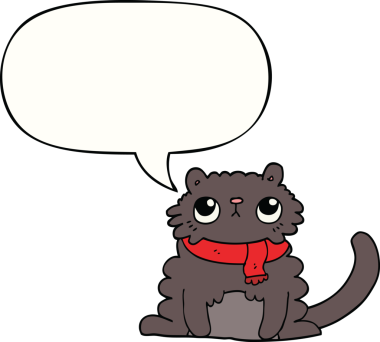 Bir insan tarafından çizilmiş konuşma balonu olan çizgi film kedisi.