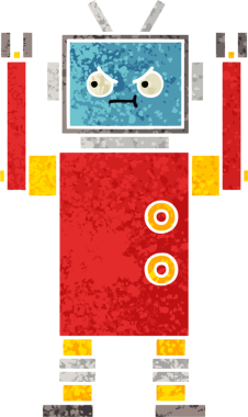 Bir insan tarafından çizilmiş bir robotun retro çizim tarzı karikatürü