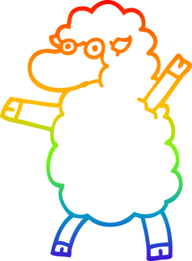 Gökkuşağı gradyan çizgi çizimi bir insan tarafından dik duran bir koyun çizimi