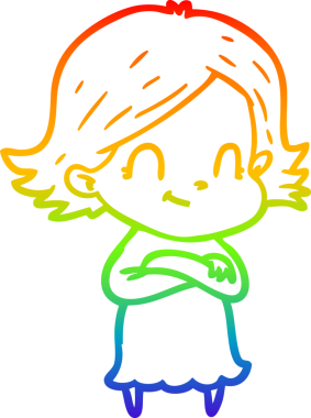 Gökkuşağı gradyan çizimi. Bir insan tarafından çizilmiş karikatür dostu bir kız.