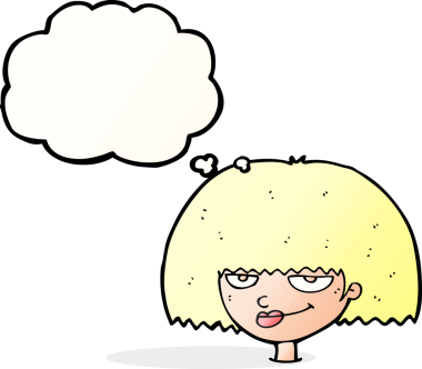 Bir insan tarafından çizilmiş düşünce baloncuğu olan kadın yüzü.